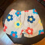 OAS Khaki / Flowers Elastic Waist Swim Trunk Athletic Shorts 4”