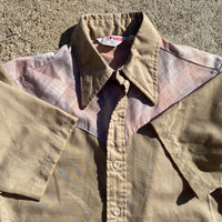 1960s Spurs Westernwear True Vintage Tan / Plaid Button Up Collared Shirt