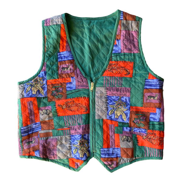 1990s Reversible Gardening Patchwork Design Green Vintage Vest