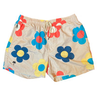 OAS Khaki / Flowers Elastic Waist Swim Trunk Athletic Shorts 4”