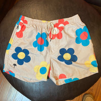 OAS Khaki / Flowers Elastic Waist Swim Trunk Athletic Shorts 4”