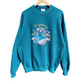 1990s Wyoming Winter Nature Teal / Turquoise Vintage Crewneck Sweatshirt