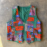 1990s Reversible Gardening Patchwork Design Green Vintage Vest