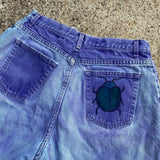 Vintage Faded Glory Soray Paint Hand Drawn Purple Blue Denim Jean Shorts