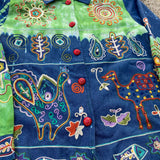Y2K Indigo Moon Tie Dye Embroidered Art Jacket