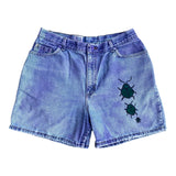 Vintage Faded Glory Soray Paint Hand Drawn Purple Blue Denim Jean Shorts