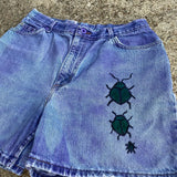 Vintage Faded Glory Soray Paint Hand Drawn Purple Blue Denim Jean Shorts