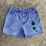 Vintage Faded Glory Soray Paint Hand Drawn Purple Blue Denim Jean Shorts