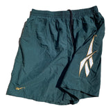 1990s Reebok Green and Gold Nylon Mesh Lined Swim Trunks / Nylon Shorts
