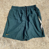 1990s Reebok Green and Gold Nylon Mesh Lined Swim Trunks / Nylon Shorts